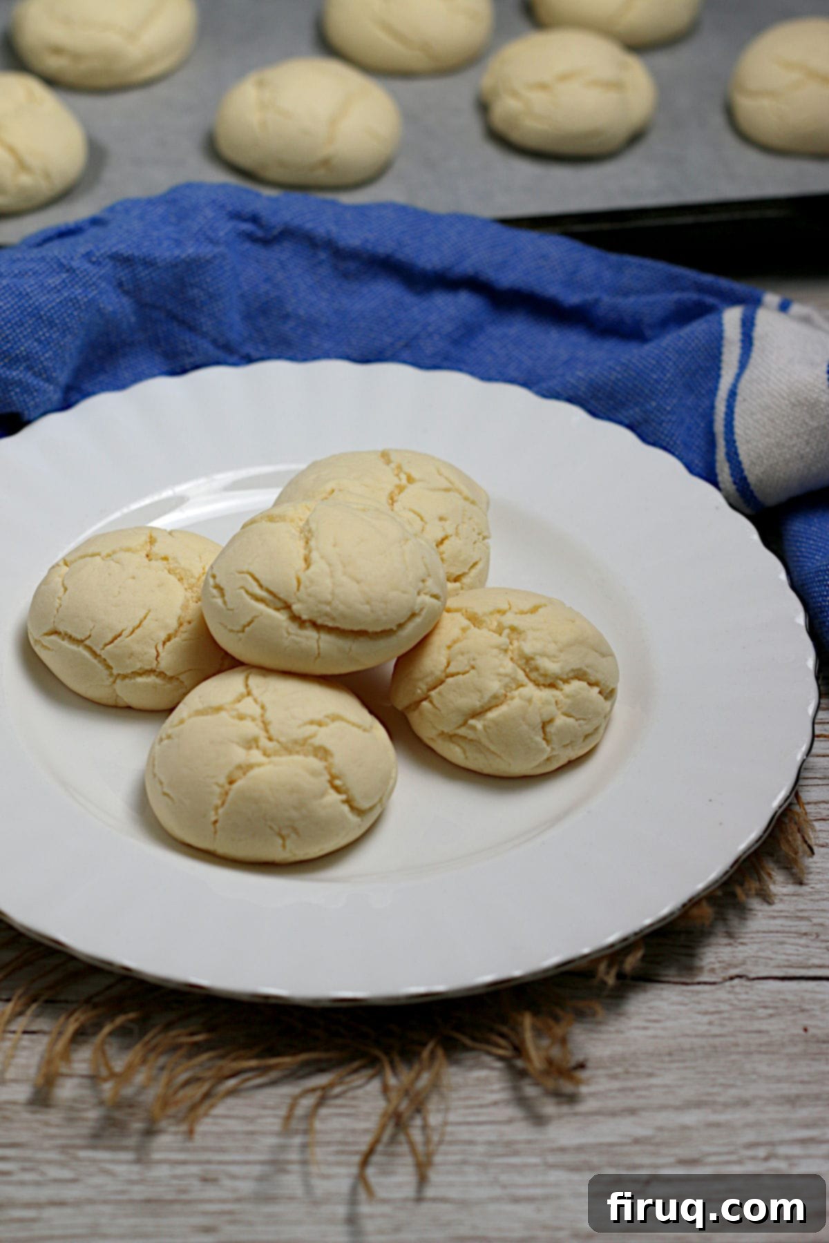 Plate of delicious sequilhos Cornstarch cookies (sequilhos) on a white plate.