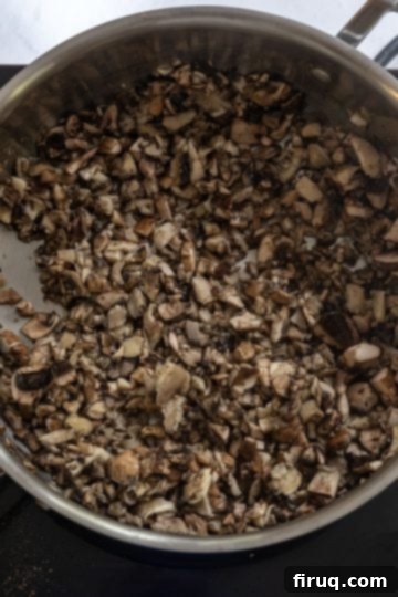 Decadent Mushroom Truffle Risotto 5 Sautéed mushrooms, beautifully browned and softened, removed from the pan.