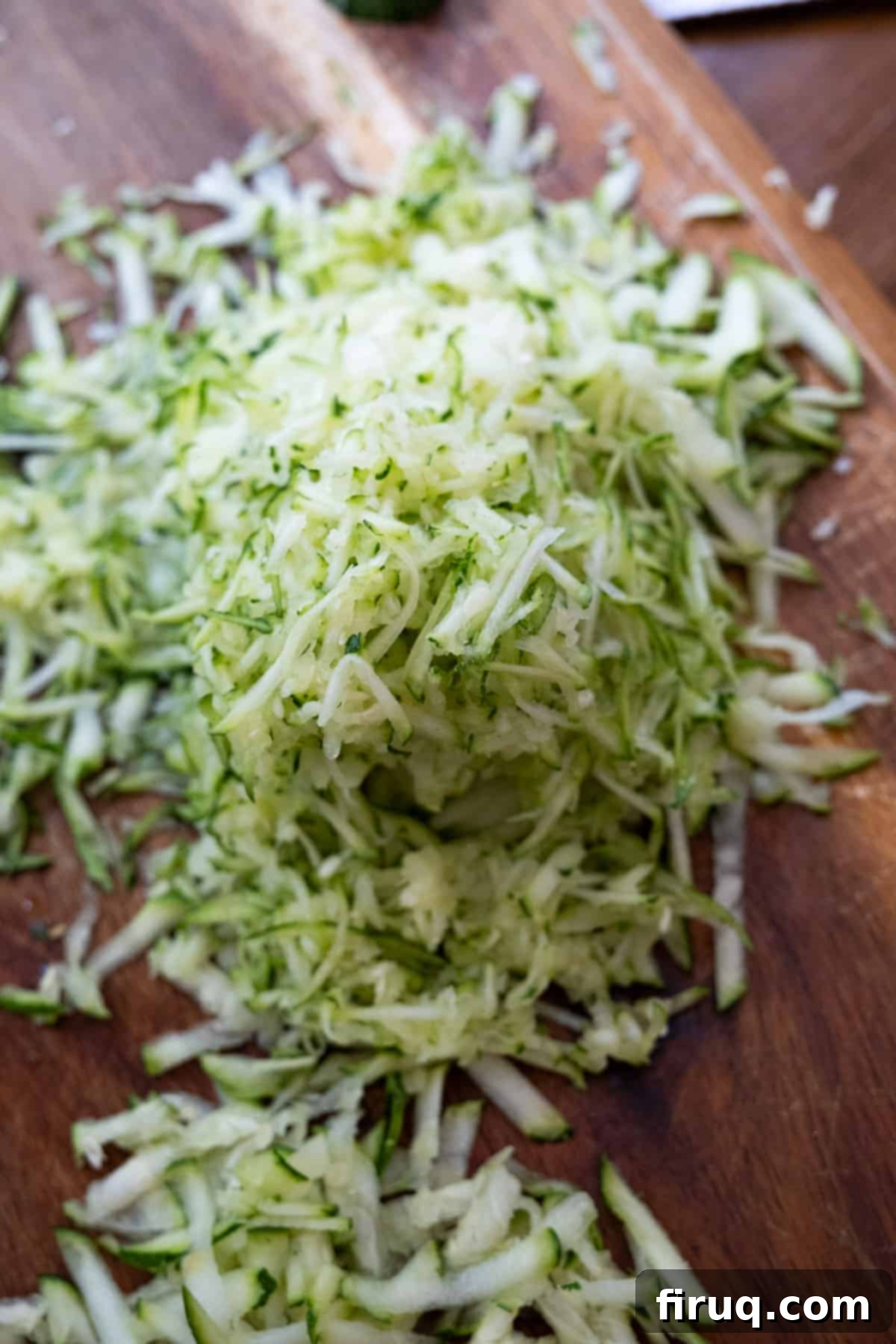 Sun-Kissed Zucchini Pasta 4 A close-up view of finely grated zucchini, illustrating the perfect consistency required for blending seamlessly into the creamy pasta sauce.