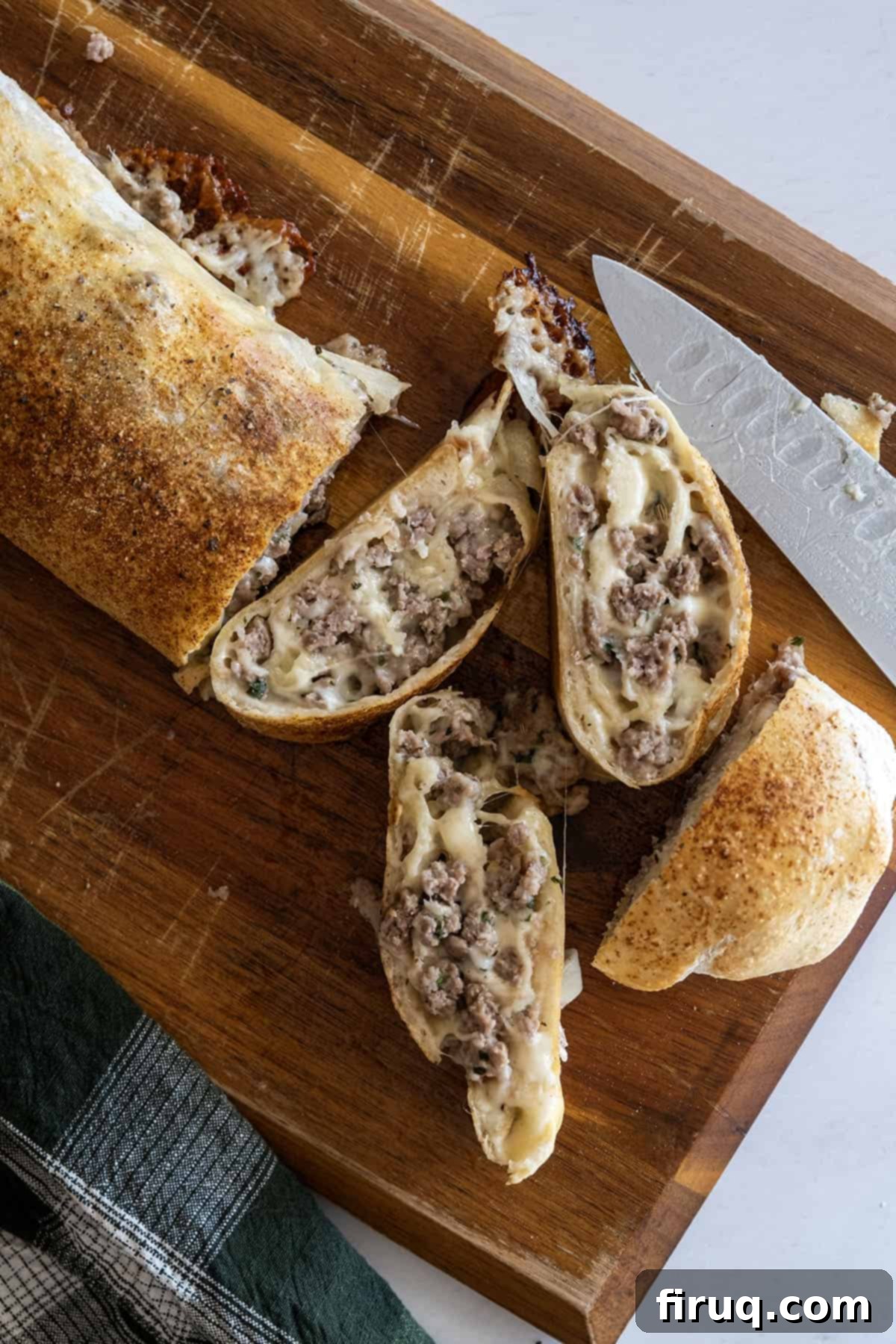 Savory Italian Sausage Bread 9 Close-up of a sliced Italian sausage bread, showcasing the filling.