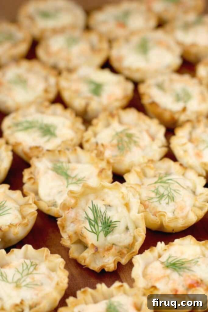Exquisite Smoked Salmon Tartlets 5 wood tray with the finished mini tarts