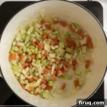 Hearty Barley Lentil Soup 3 sauteing vegetables