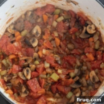 Hearty Barley Lentil Soup 6 simmering diced tomatoes
