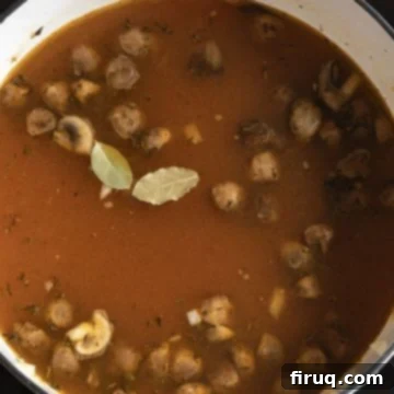Hearty Barley Lentil Soup 7 broth and bay leaves added.