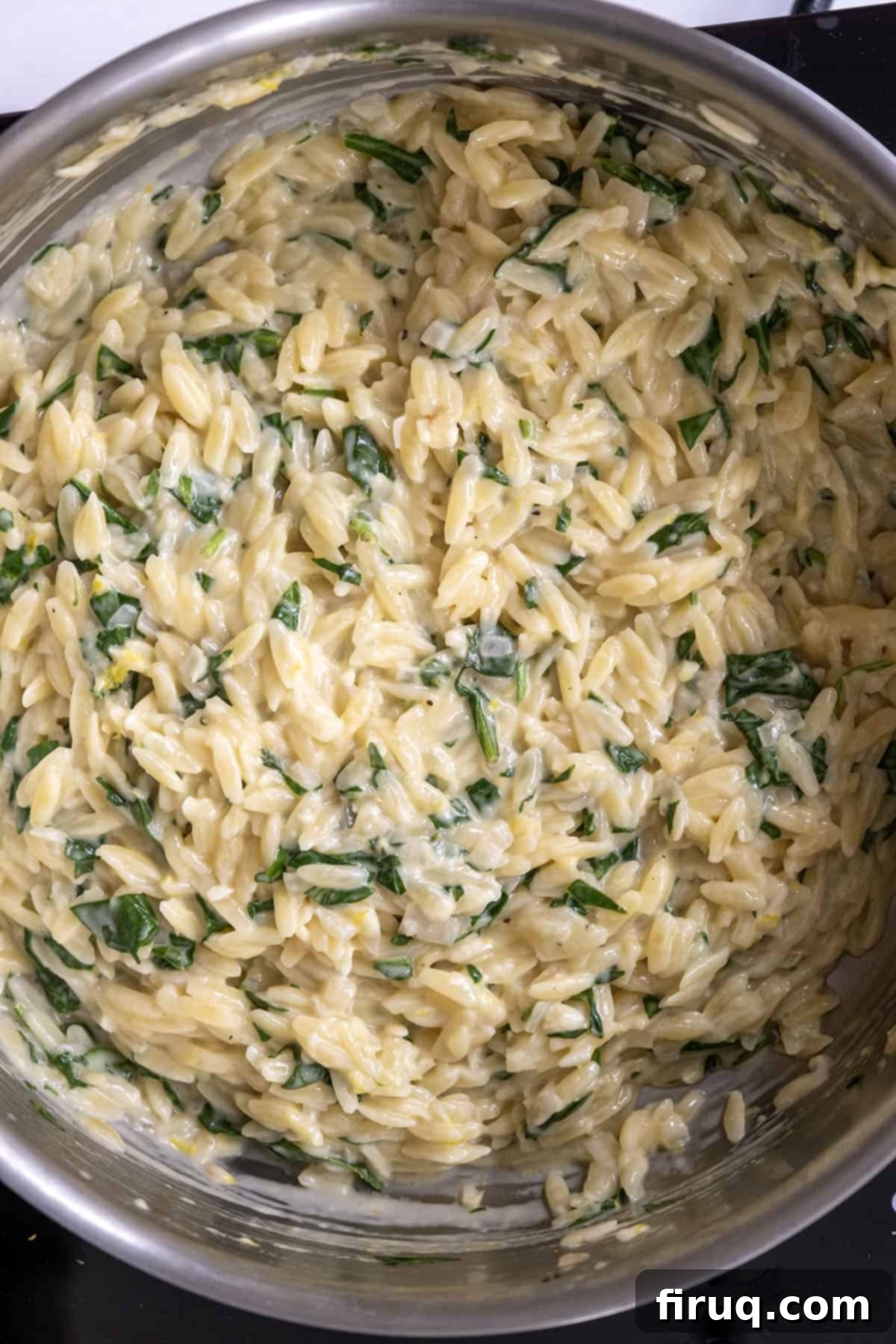 Bright Lemon Spinach Orzo 5 cream added to orzo