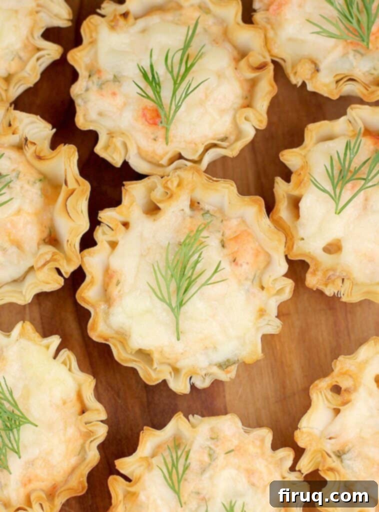 Creamy Ranch Mashed Potato Cups 8 top down view of a mini smoked salmon tart with dill garnish