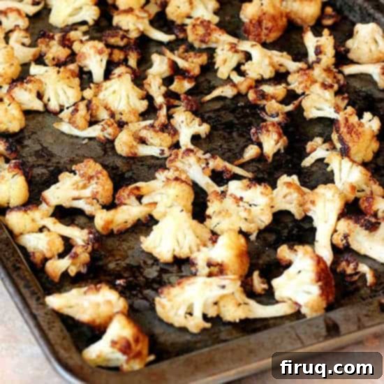 Oven-Baked Crispy Cauliflower 2 Roasted Cauliflower on a baking sheet