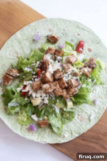 Vibrant Mediterranean Chicken Wrap 9 all ingredients in wrap