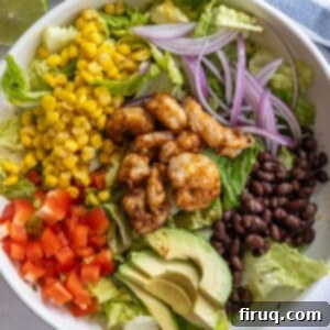 Zesty Mango-Lime Grilled Shrimp Salad 9 grilled shrimp salad with beans, red pepper, corn, red onion, beans, and avocado