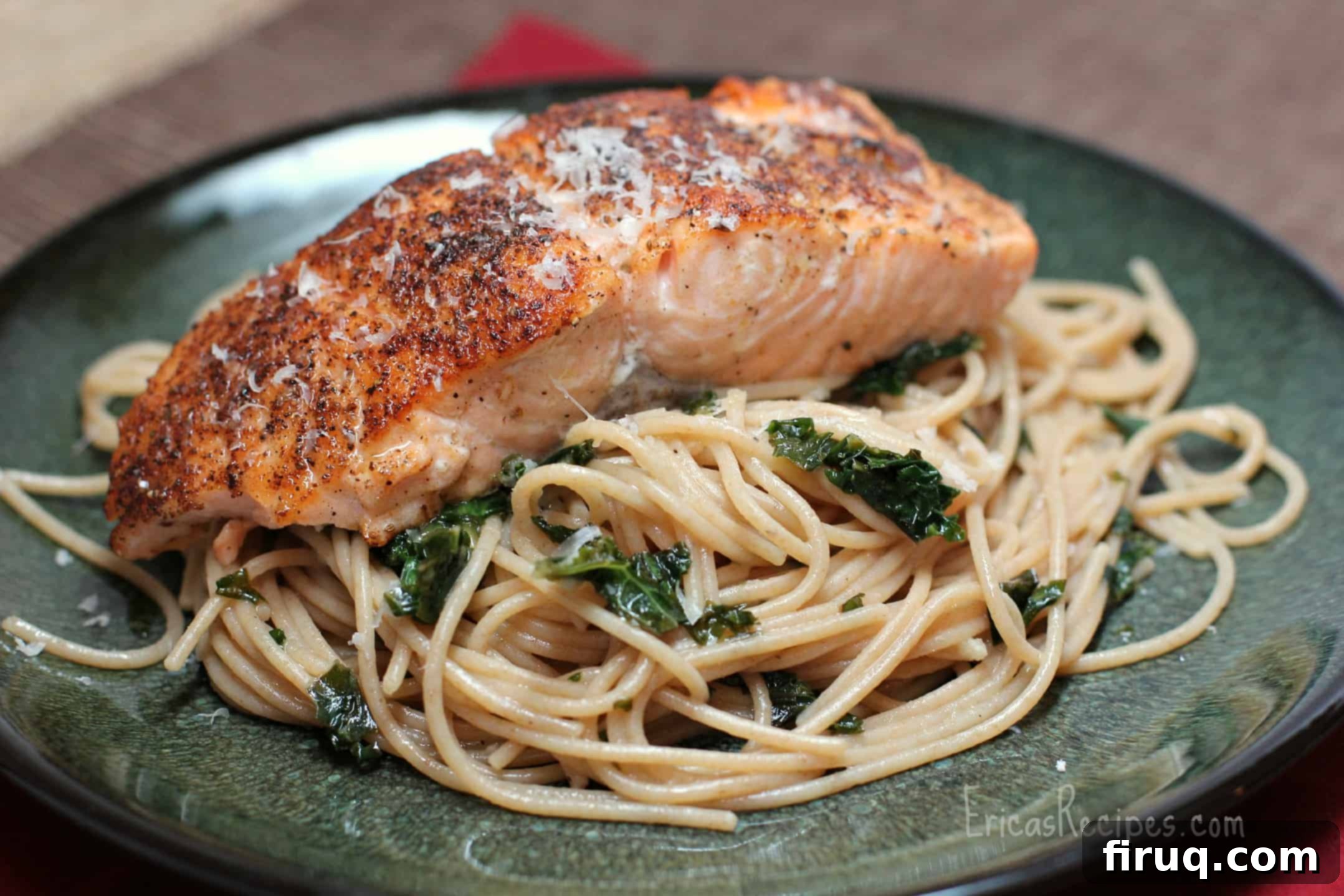 Wholesome Seared Salmon Pasta with Kale and Toasted Pine Nuts 5 Seared Salmon with Whole Wheat Pasta, Kale, Garlic, and Pine Nuts