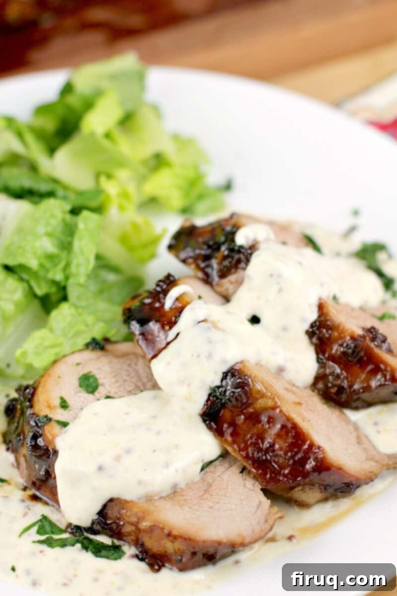 Bourbon-Glazed Pork Medallions with Zesty Mustard Sauce 15 mustard sauce spooned over pork