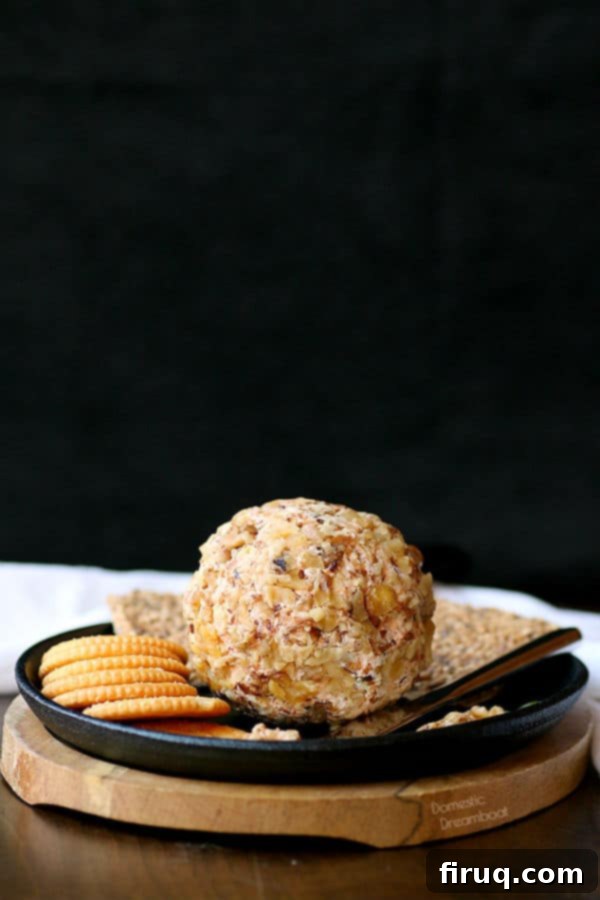 Cheese Ball Flavor Variations A homemade Easy Cheddar Walnut cheese ball with crackers on a serving platter.
