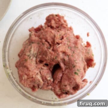 Nonna's Crispy Italian Meatballs 4 Meatball mixture combined in a bowl.