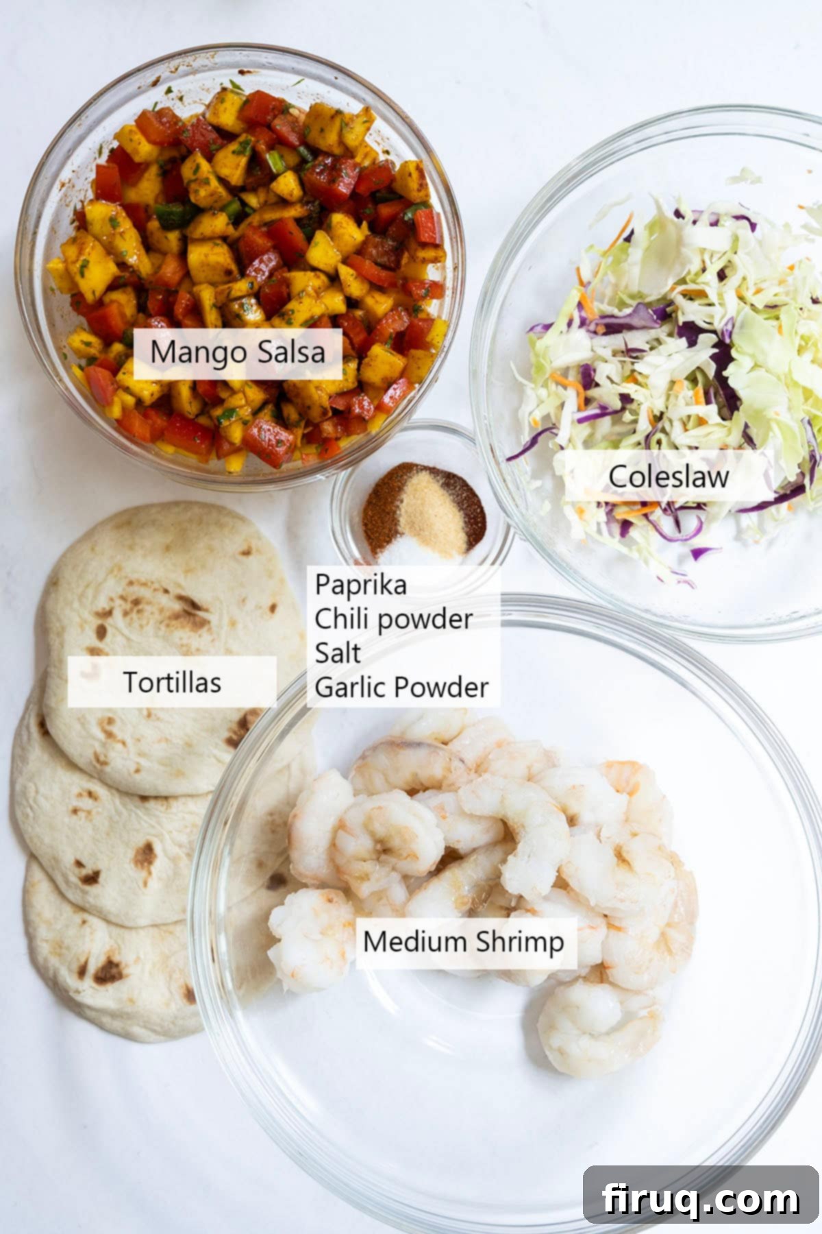 Tropical Shrimp Tacos with Mango Lime Zing 3 Ingredients for shrimp tacos.