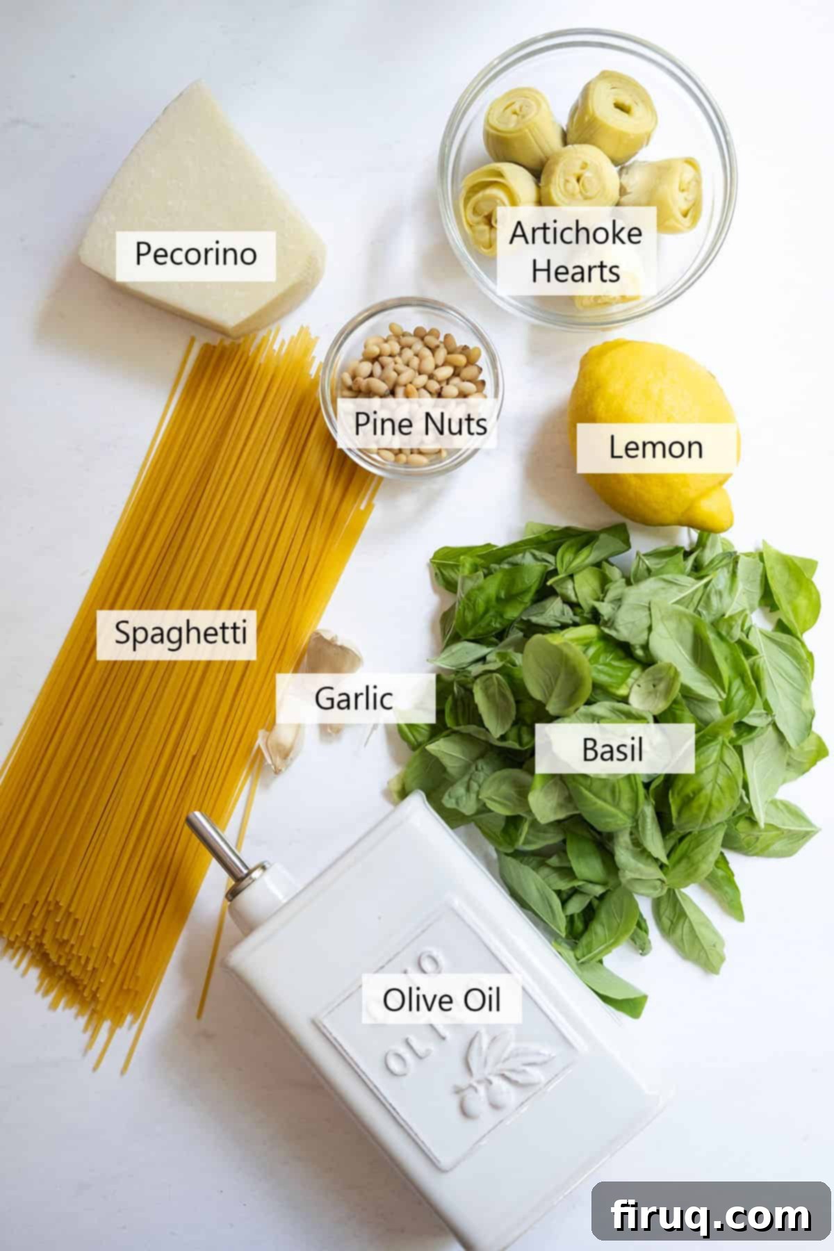 Flavorful Artichoke Pesto Pasta 3 Ingredients for the recipe.