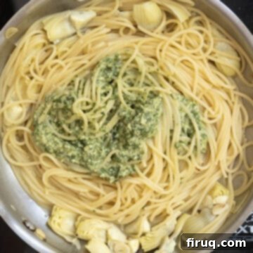 Flavorful Artichoke Pesto Pasta 8 Pesto added to pasta