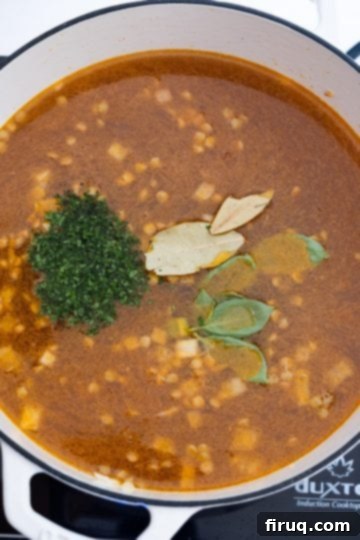 Hearty White Bean Lentil Soup 7 broth and seasoning added.