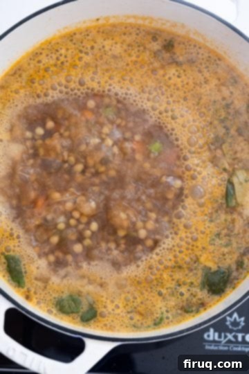 Hearty White Bean Lentil Soup 8 soup boiling.