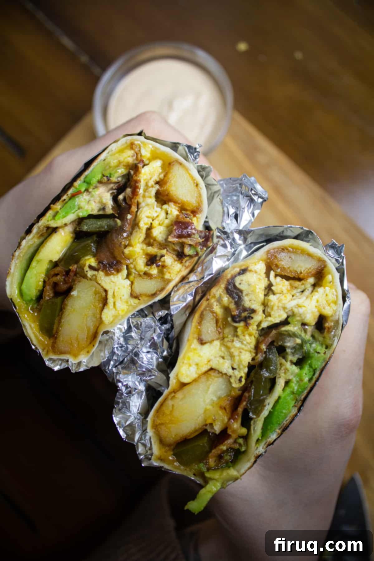 Fiesta Potato Morning Wrap 2 Peppers, potatoes, bacon, egg, and cheese burrito