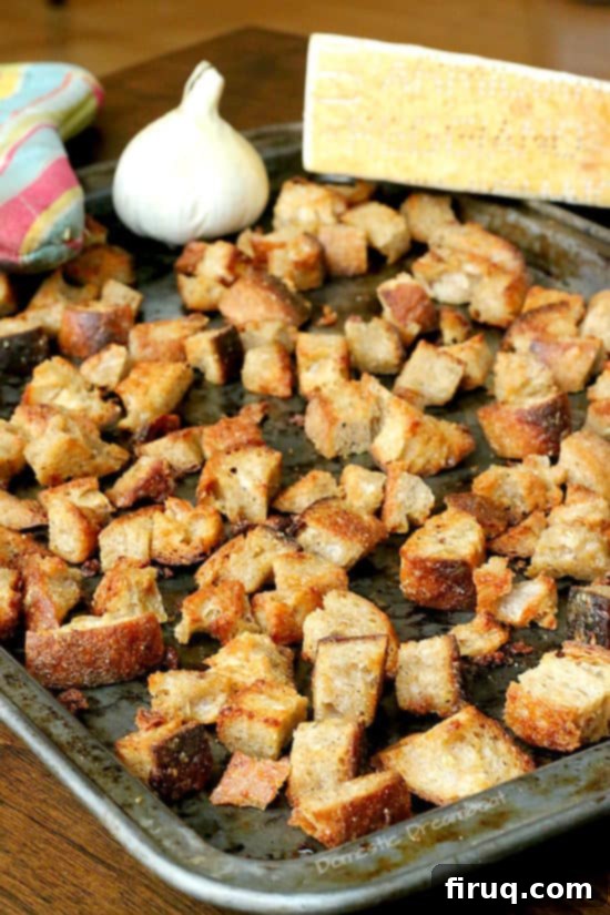 Crispy Homemade Garlic Parmesan Croutons Homemade Garlic Parmesan Croutons - So easy, plus tastes better and costs less than store bought!