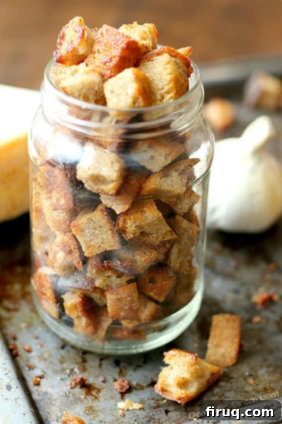 Golden Brown Garlic Parmesan Croutons Homemade Garlic Parmesan Croutons - So easy, plus tastes better and costs less than store bought!
