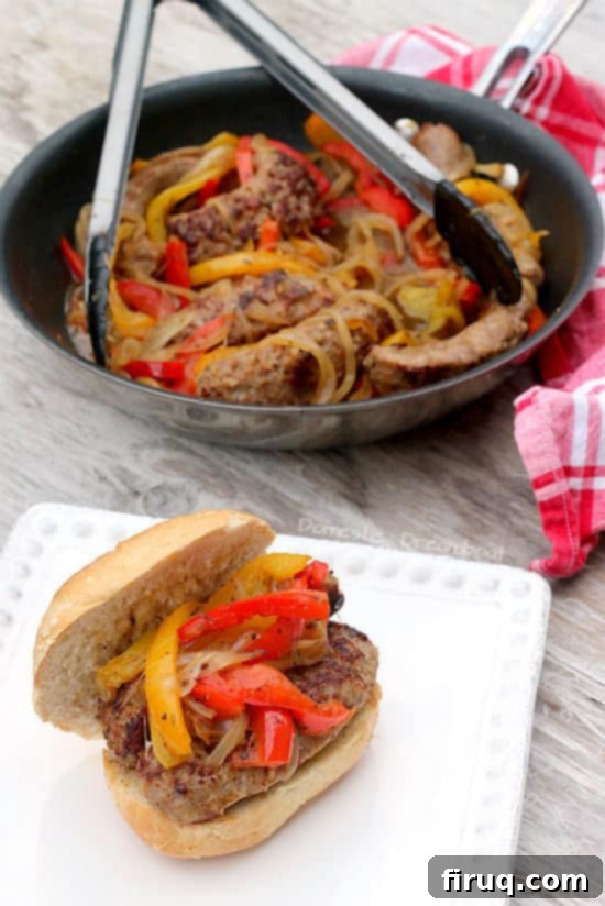 Italian Sausage Dinner Italian Sausage with Onions and Bell Peppers served with a side