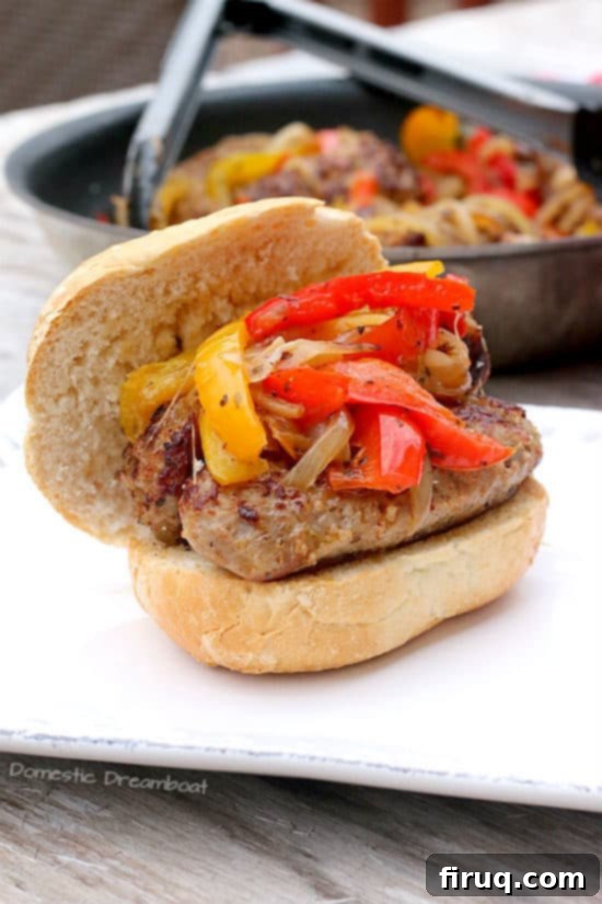Ready-to-eat Italian Sausage and Peppers Plate of Italian Sausage with Onions and Bell Peppers