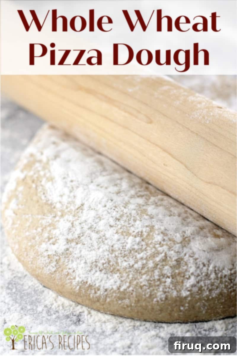 Healthy Whole Wheat Pizza Dough 11 image for pinterest with text overlay of the recipe title