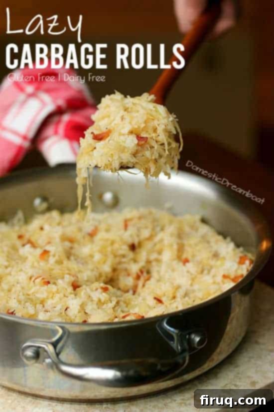 Lazy Cabbage Rolls Serving Lazy cabbage rolls served on a spoon, with the cooking pot in the background