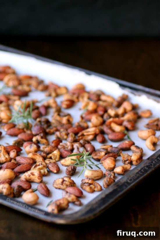 Delicious Sweet and Spicy Rosemary Roasted Nuts for Parties Sweet and Spicy Rosemary Roasted Nuts
