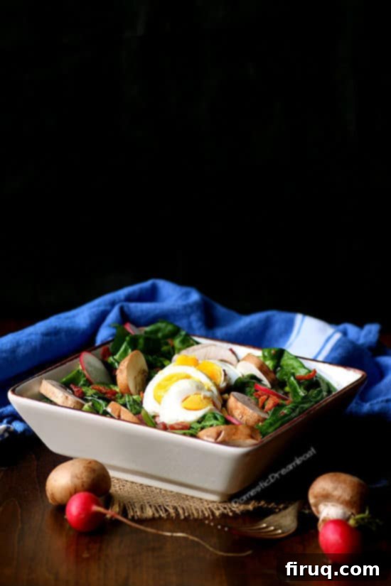 Classic Warm Spinach Salad with Bacon and Eggs Warm Spinach Salad with Bacon, Eggs, and Mushrooms