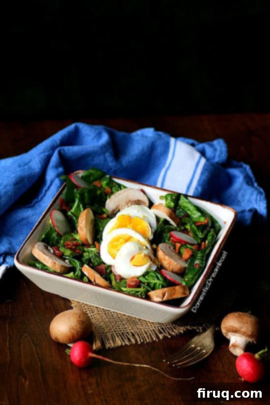 Spinach Salad with Warm Vinaigrette Warm Spinach Salad with Bacon, Eggs, and Mushrooms