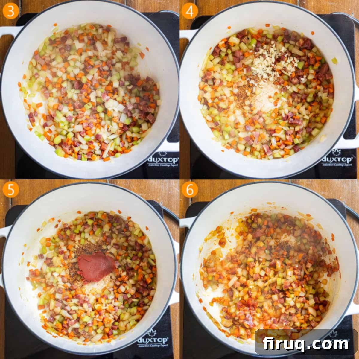 Classic Bolognese Ragù 5 4 steps o sauteing the carrots, celery, and onion with garlic and tomato paste.