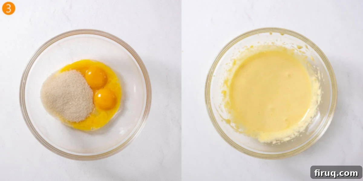 Homemade Ladyfingers for Perfect Tiramisu 6 Egg yolks and the remaining sugar beaten together until they are a pale yellow, fluffy, and voluminous mixture.