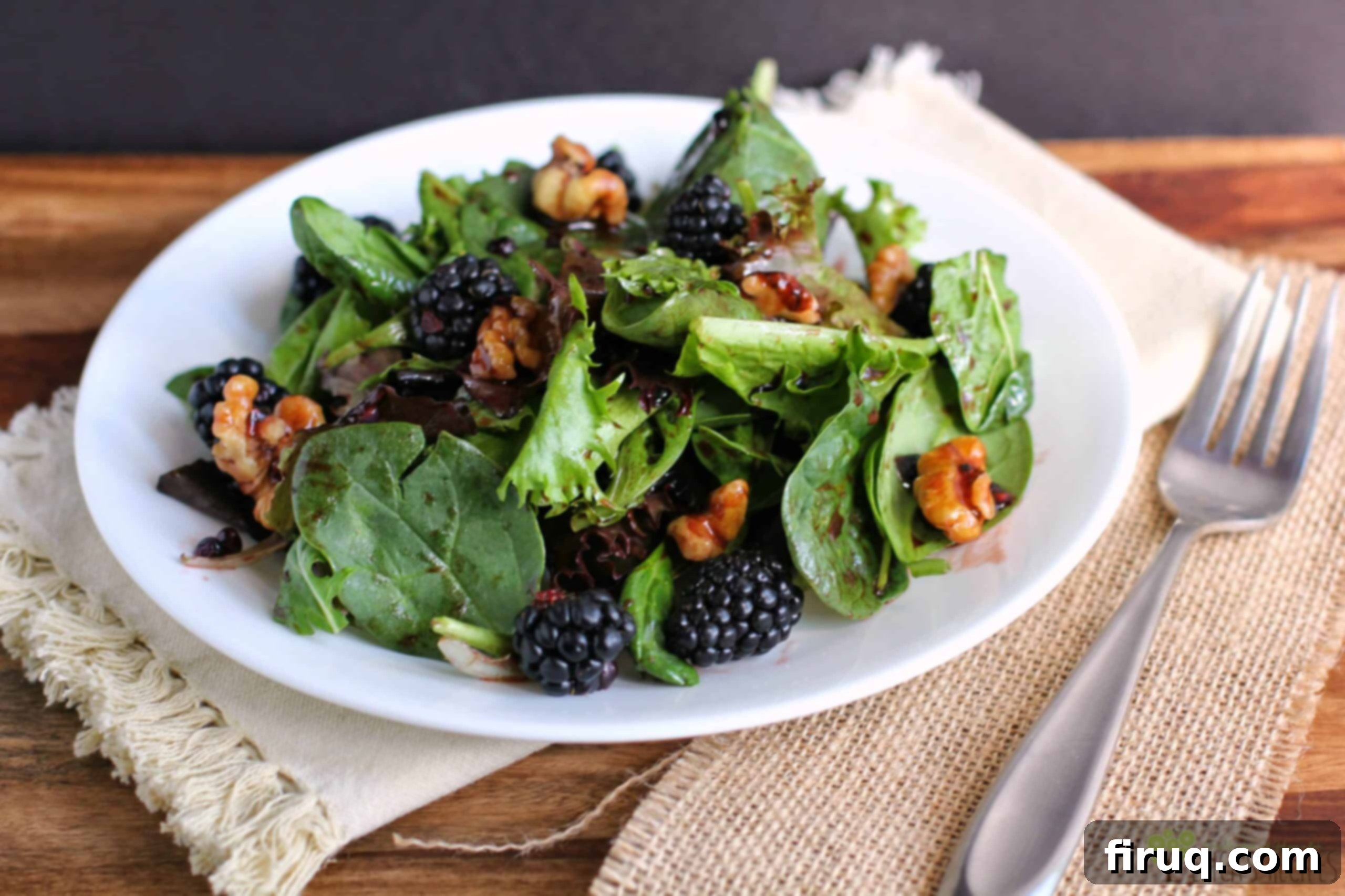 Sweet and Tangy Blackberry Balsamic Salad 5 Blackberry Balsamic Vinaigrette dressing in a bowl.