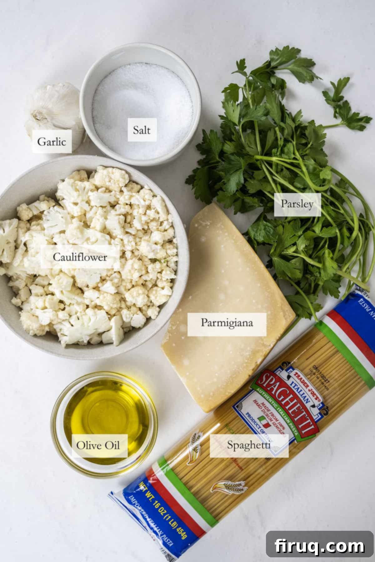 Roasted Cauliflower Pasta 3 cauliflower pasta ingredients.