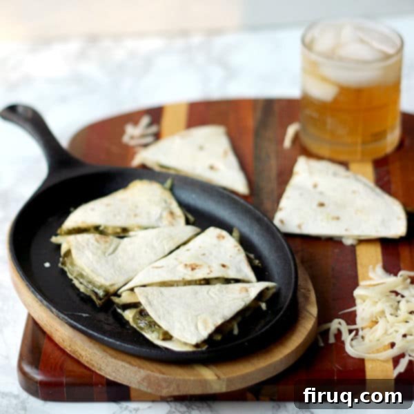 Rajas con Crema Quesadillas Rajas con Crema Quesadilla - A delicious vegetarian Mexican dish with roasted poblano peppers, cream, and Monterey Jack cheese.