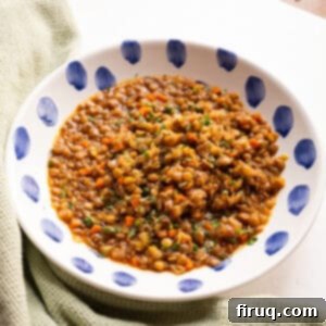 Rustic Italian Lentils 12 Lentils with vegetables in a bowl.