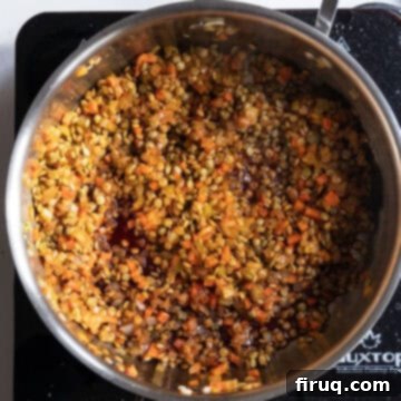 Rustic Italian Lentils 8 Red wine simmering with lentils.