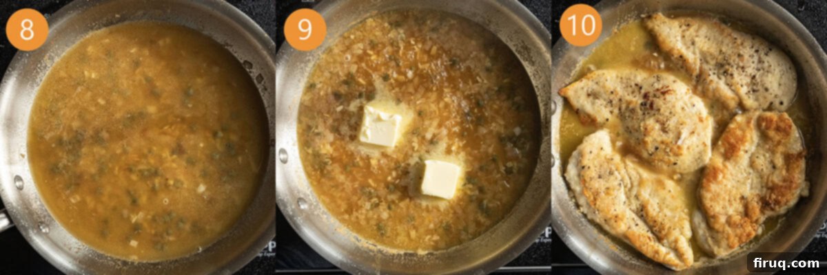 Perfect Homemade Chicken Piccata 8 Simmering sauce to thicken with butter.