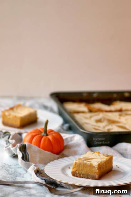 Spiced Pumpkin Cheesecake Marbled Bars 5 Pumpkin Pie Cheesecake Swirl Bars - Domestic Dreamboat #dessert #pumpkinpie #Thanksgiving