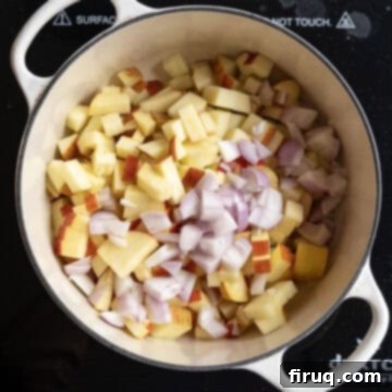 Fireside Apple Relish 5 Sauteing apples and shallots in dutch oven.