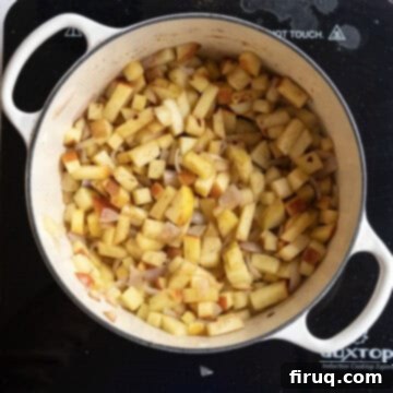 Fireside Apple Relish 6 Seasoned apples in the dutch oven sauteing.
