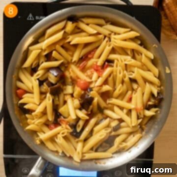 Effortless Eggplant and Tomato Pasta 11 Pasta added to the sauce and tossed with the eggplant.