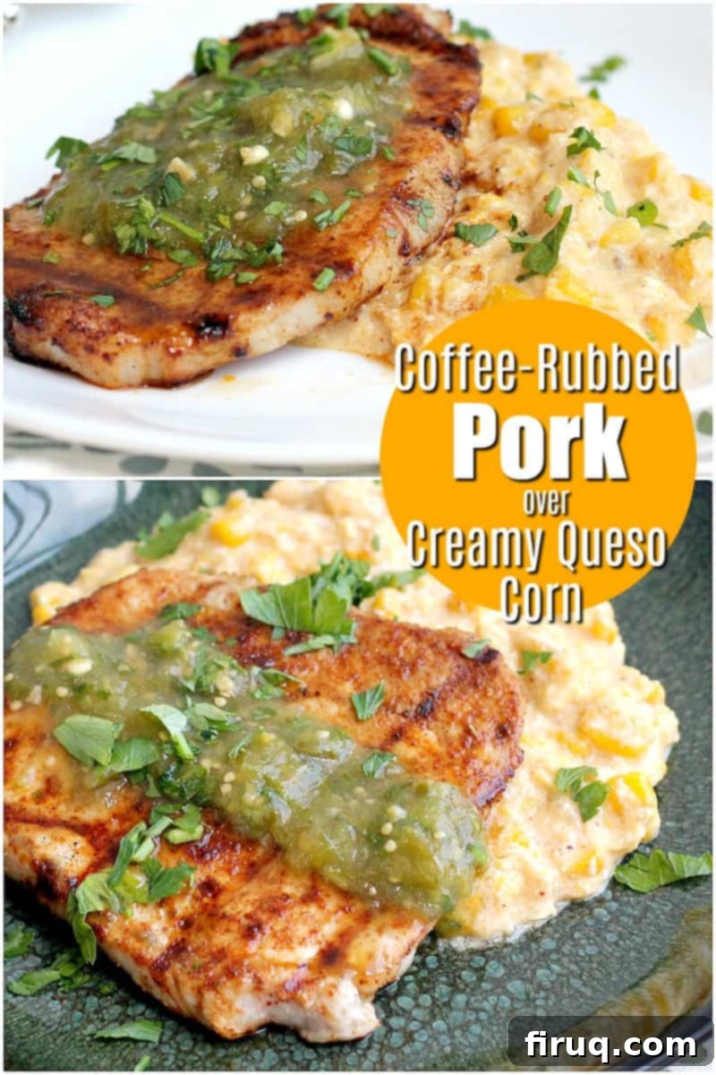Smoky Coffee-Rubbed Pork Chops with Creamy Queso Corn 6 Coffee-Rubbed Pork Chops Creamy Queso Corn #dinner #recipe #food #pork