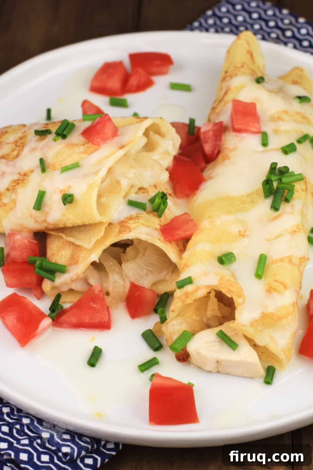 Golden Chicken Potato Crepe Parcels 11 2 prepared crepes on white dish