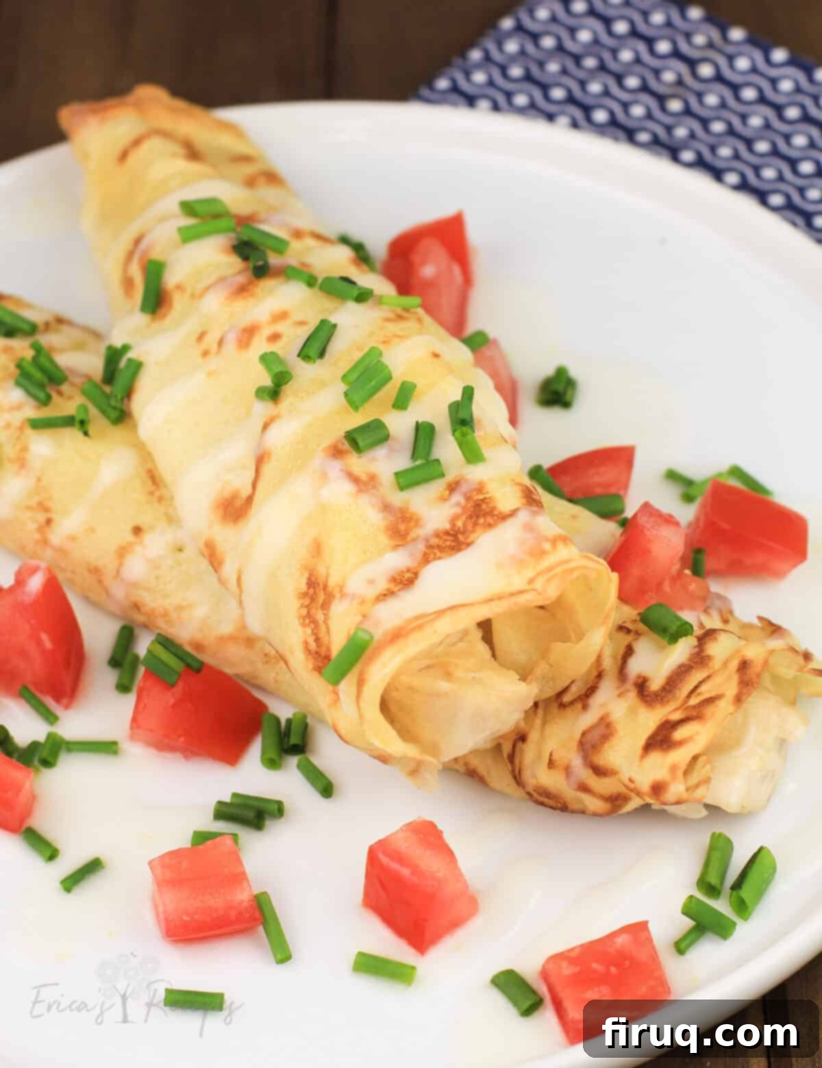 Golden Chicken Potato Crepe Parcels 4 crepes on a white dish