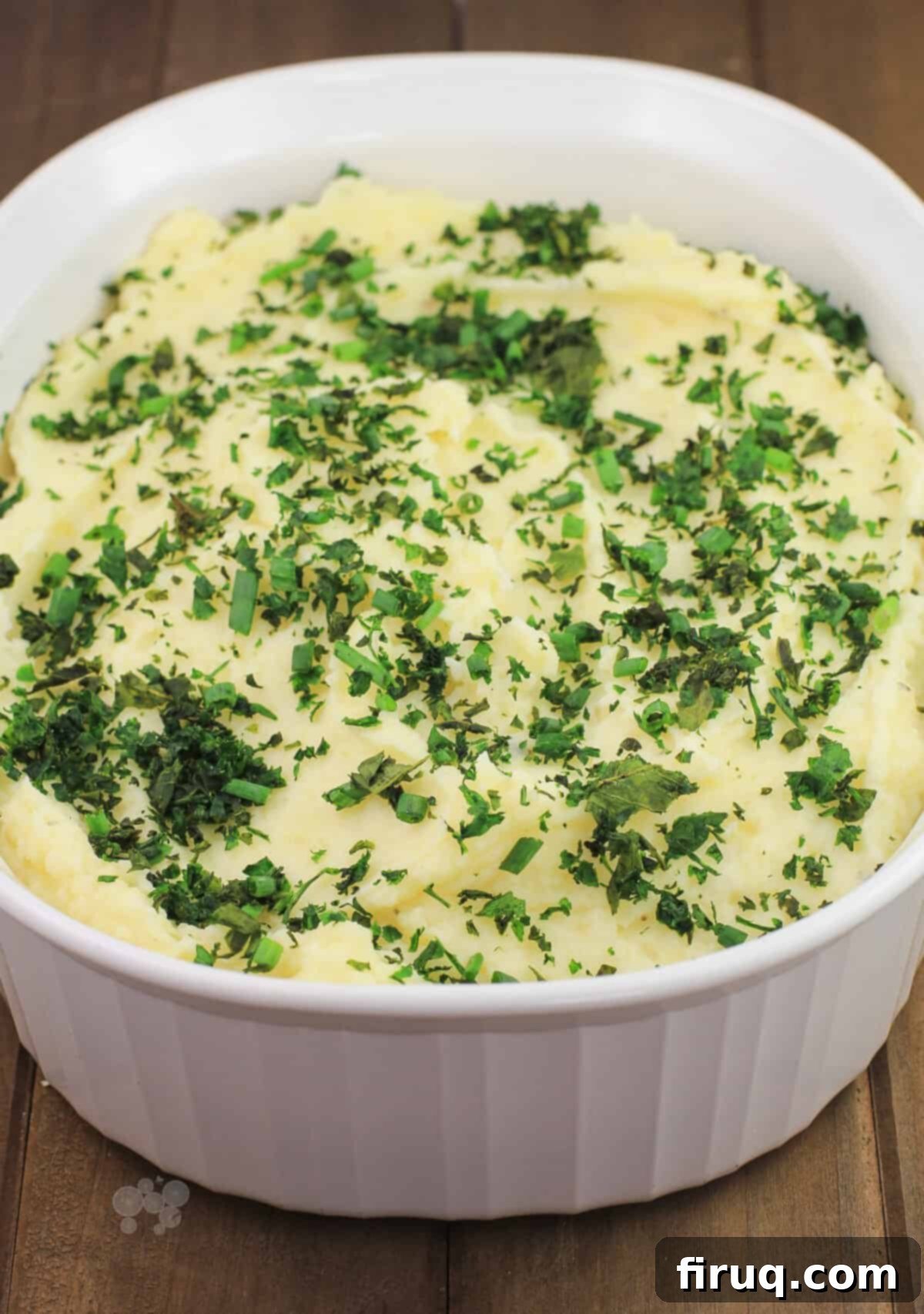Decadent Boursin Mashed Potatoes 8 prepared recipe in white bake dish
