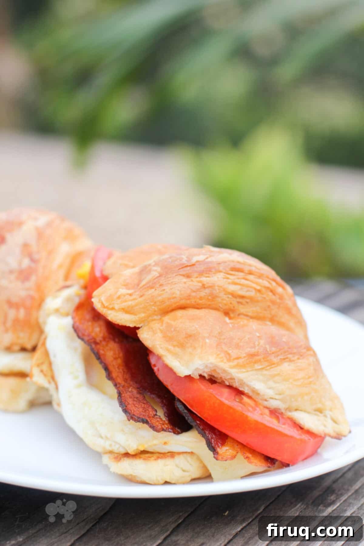 Blackstone Croissant Breakfast Melts 8 2 assembled sandwiches on white plate