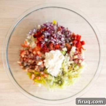 Chopped Italian Sub 5 Combined ingredients with mayo, olive oil, seasoning, and vinegar.